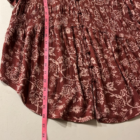 Torrid Floral Rose Table Boho Gauze Smocked VNeck Top Torrid Size 0 / Large - Picture 12 of 12